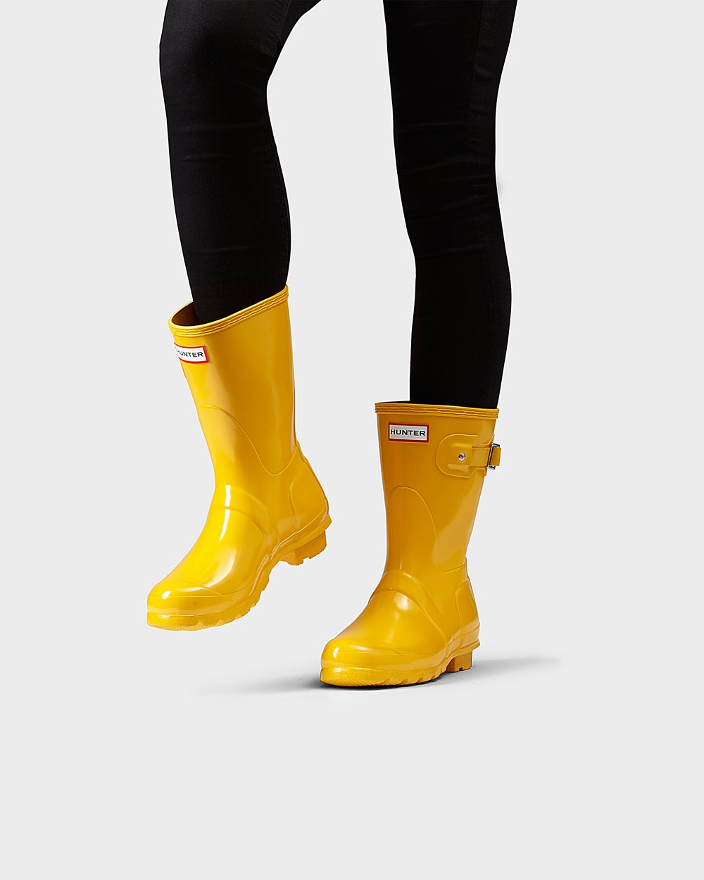 Womens Short Rain Boots - Hunter Original Gloss (48IHSGFVE) - Yellow